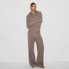 CASHMERE WIDE LEG PANT | UMBER