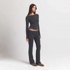 COTTON JERSEY FOLDOVER PANT | ASH