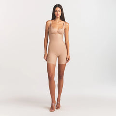 SKIMS BODY CORE SCULPT BACK SMOOTHING OPEN BUST MID THIGH BODYSUIT | CLAY