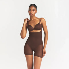 SKIMS BODY CORE SCULPT BACK SMOOTHING OPEN BUST MID THIGH BODYSUIT | COCOA
