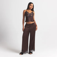 SILK LACE STRAIGHT LEG PANT | ESPRESSO CONTRAST