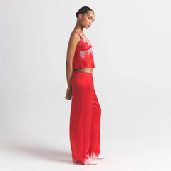 SILK LACE STRAIGHT LEG PANT | RUBY CONTRAST