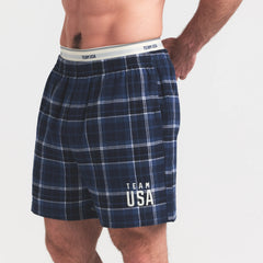 SKIMS FOR TEAM USA FLANNEL SLEEP MENS OLYMPIC SHORT | NAVY PLAID