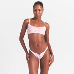 LIGHTWEIGHT COTTON LOGO PICOT SCOOP BRALETTE | BABY PINK ARROWED HEARTS