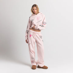 COTTON FLEECE CLASSIC STRAIGHT LEG PANT | BARELY PINK ANGEL SKETCH