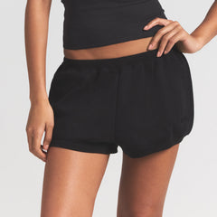 COTTON FLEECE BUBBLE HEM SHORT | ONYX