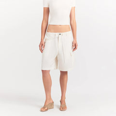 WOVEN COTTON OVERSIZED CARGO SHORT | EGRET