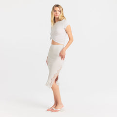 RIB KNIT LACE MIDI SKIRT | EGRET