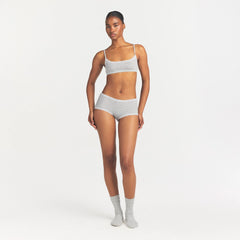 LIGHTWEIGHT COTTON POINTELLE LACE BOY SHORT | LIGHT HEATHER GREY PIN DOT