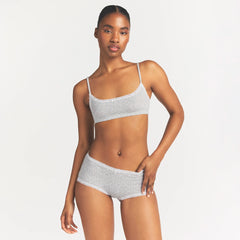 LIGHTWEIGHT COTTON POINTELLE LACE BOY SHORT | LIGHT HEATHER GREY PIN DOT