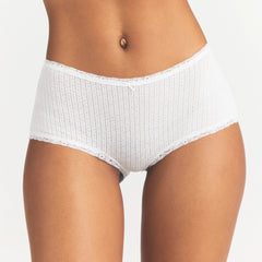 LIGHTWEIGHT COTTON POINTELLE LACE BOY SHORT | SNOW