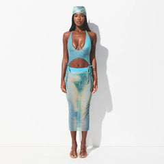 MESH COVER-UPS MIDI SKIRT | CYAN FK BODY PRINT