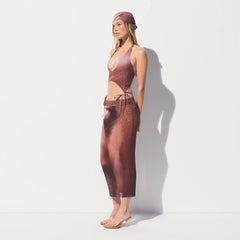 MESH COVER-UPS MIDI SKIRT | HENNA FK BODY PRINT