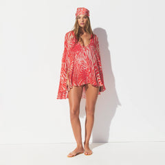 SWIM COVER-UPS SHEER MINI KAFTAN | CARMINE ZEBRA PRINT