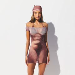 MESH COVER-UPS MINI DRESS | HENNA FK BODY PRINT