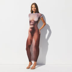 MESH COVER-UPS LONG DRESS | HENNA FK BODY PRINT