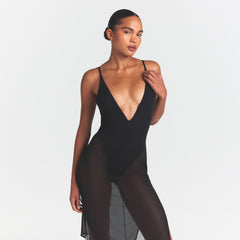 SKIMS BODY MESH PLUNGE MIDI DRESS | ONYX