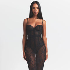 ULTRA FINE LACE STRAPLESS CORSET LONG DRESS | ONYX