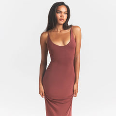 SMOOTH LAYERS SCOOP NECK LONG DRESS | HENNA