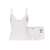 LIGHTWEIGHT COTTON LOGO PICOT CAMI AND BOY SHORT SET | SNOW CONTRAST