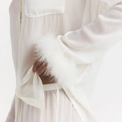 BRIDAL SLEEP FEATHER TRIM LONG SET | IVORY