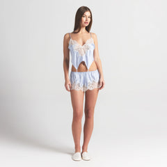 SILK LACE GARTER CAMI AND SHORT SET | PERIWINKLE CONTRAST