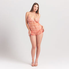 EMBROIDERED TULLE MINI SLIP DRESS AND TANGA SET | GUAVA HEART TULLE