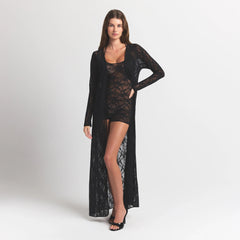 STRETCH LACE LONG ROBE | SOOT