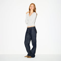 COTTON JERSEY SHIRRED BUST LONG SLEEVE | LIGHT HEATHER GREY