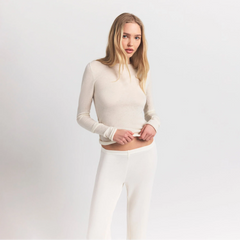 FEATHERWEIGHT CASHMERE LONG SLEEVE TOP | EGRET