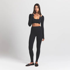 WOOL RIB LONG SLEEVE SUPER CROPPED TOP | OBSIDIAN