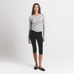 SHEER MODAL CARDIGAN WITH COVERED BUTTONS | HEATHER GREY