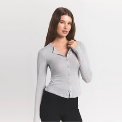 SHEER MODAL CARDIGAN WITH COVERED BUTTONS | HEATHER GREY