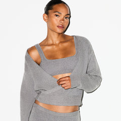 TEXTURED KNIT WRAP SWEATER | DARK HEATHER GREY