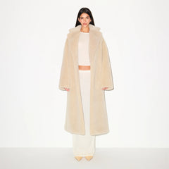FAUX FUR OVERSIZED LONG COAT | CHAMPAGNE