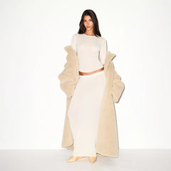 FAUX FUR OVERSIZED LONG COAT | CHAMPAGNE
