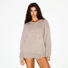 WOOL CASHMERE OVERSIZED V NECK SWEATER | LINEN