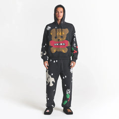 CACTUS PLANT FLEA MARKET X SKIMS HEAVYWEIGHT FLEECE MENS RELAXED ZIP UP HOODIE | ONYX TEDDY BEAR PRINT