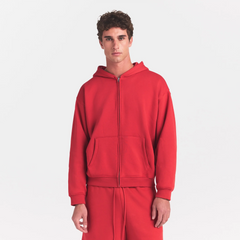FLEECE LOUNGE MENS RELAXED ZIP UP HOODIE | WASHED RED