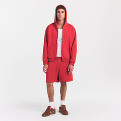 FLEECE LOUNGE MENS RELAXED ZIP UP HOODIE | WASHED RED