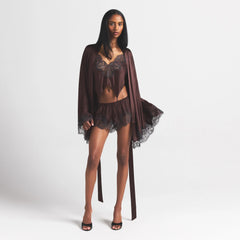 SILK LACE ROBE | ESPRESSO CONTRAST