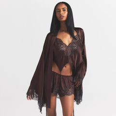 SILK LACE ROBE | ESPRESSO CONTRAST
