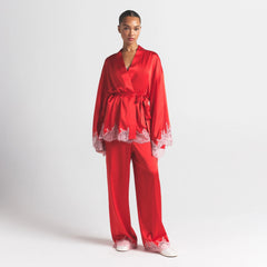 SILK LACE ROBE | RUBY CONTRAST