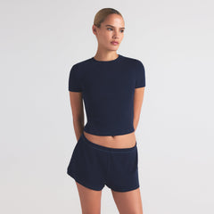 COTTON RIB LOOSE SHORT | NAVY