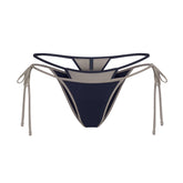 SIGNATURE SWIM LAYERED TIE SIDE BIKINI BOTTOM | NAVY CONTRAST