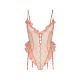 EMBROIDERED TULLE GARTER TEDDY | GUAVA HEART TULLE