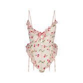 EMBROIDERED TULLE GARTER TEDDY | PRIMROSE CHERRY TULLE