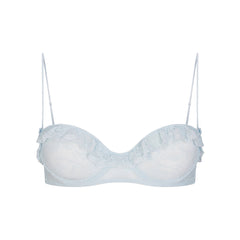 STRETCH LACE RUFFLE UNLINED BRA | POWDER BLUE