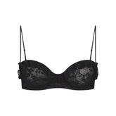 STRETCH LACE RUFFLE UNLINED BRA | SOOT
