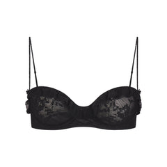 STRETCH LACE RUFFLE UNLINED BRA | SOOT